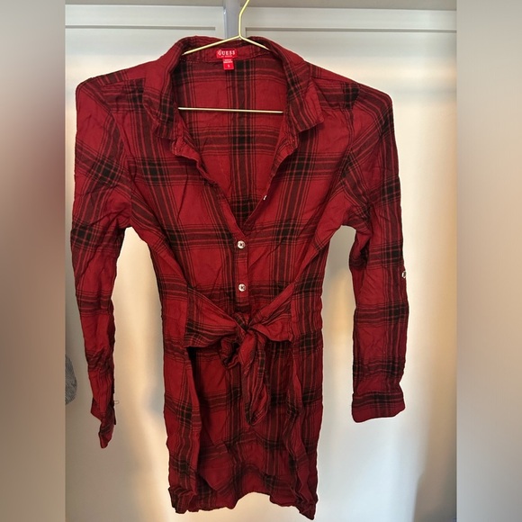 Guess Dresses & Skirts - Guess Red&Black Plaid Shirt Dress